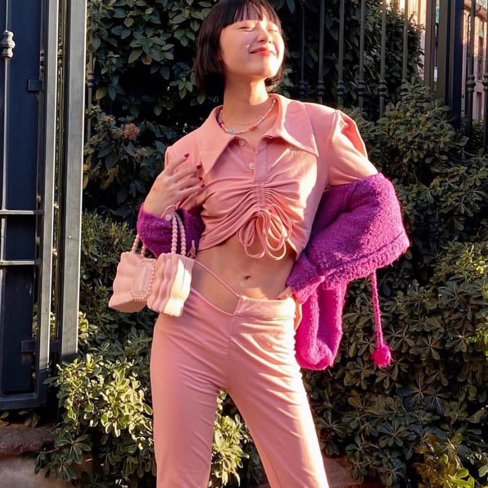 PANNPANN Polo Long Sleeves Kiki Ruched Top in Blush Pink